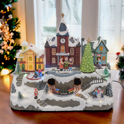 Villaggio Di Natale Innevato - Con Chiesa Trenino - Giostra Bambini