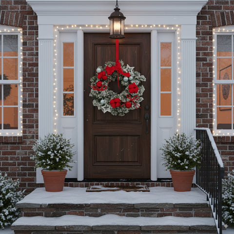 Corona FuoriPorta Natale Con Decori Rossi 30 cm