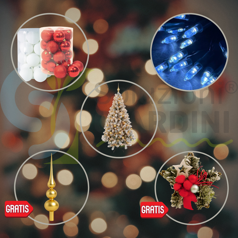 Kit Albero Di Natale Canadian Innevato Addobbato H 180 cm