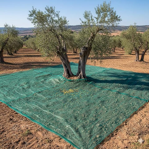 Rete Raccolta Olive - Con Apertura Centrale e Angoli Rinforzati + 10 Chiodi ferma rete + Rastrello raccogli olive