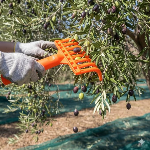Rete Raccolta Olive - Con Apertura Centrale e Angoli Rinforzati + 10 Chiodi ferma rete + Rastrello raccogli olive