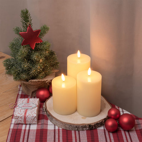 SET 3 CANDELE CERA/AVORIO LED