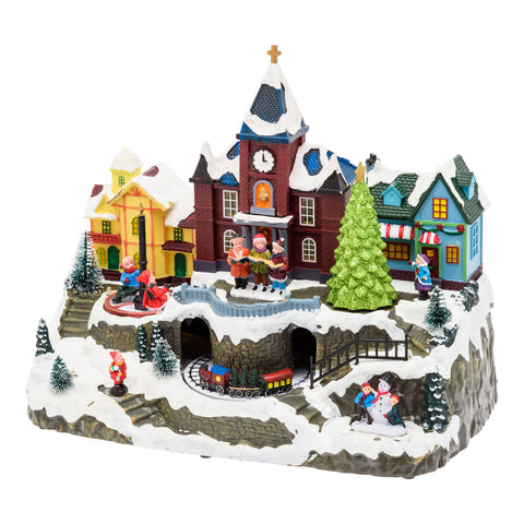 Villaggio Di Natale Innevato - Con Chiesa Trenino - Giostra Bambini
