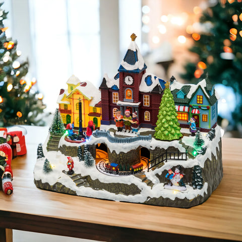 Villaggio Di Natale Innevato - Con Chiesa Trenino - Giostra Bambini