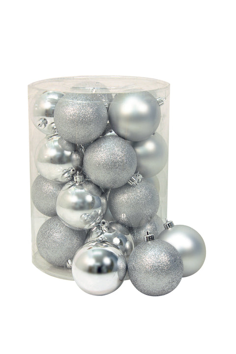 Confezione Palline Natale Argento Matto/Glitter/Lucido 20 Pz