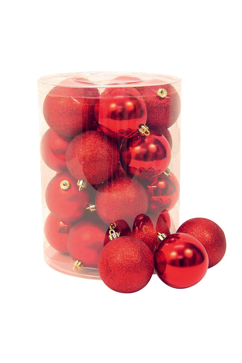 Confezione Palline Natale Rosso Matto/Glitter/Lucido 20 Pz