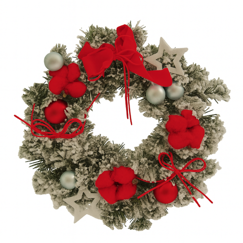 Corona FuoriPorta Natale Con Decori Rossi 30 cm