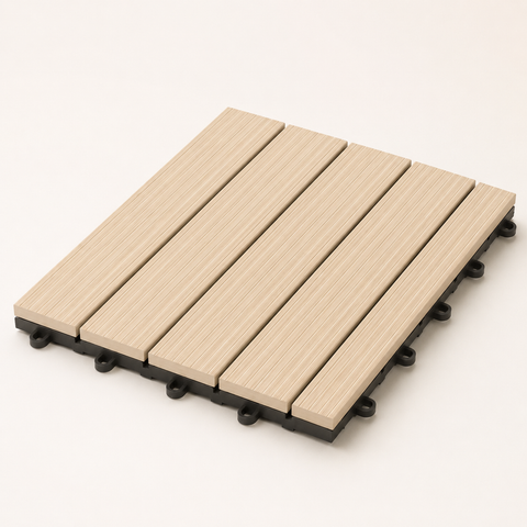 Piastrella WPC ad Incastro 50x50 cm Color Panna – Mattonella per Esterno Effetto Legno, Pavimento da Giardino, Terrazzo e Balcone