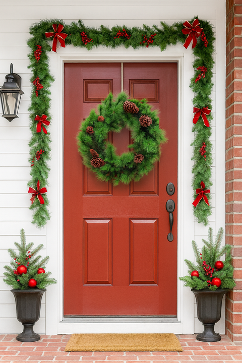Corona Ghirlanda Verde Con Pigne Natale 60 cm