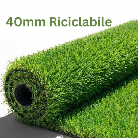 Prato Sintetico 40 MM Riciclabile- Rotolo Erba Sintetica Drenante