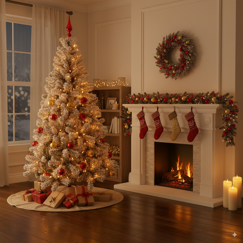 Kit Albero Di Natale Canadian Innevato Addobbato H 120