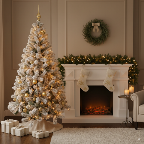 Kit Albero Di Natale Canadian Innevato Addobbato H 240 cm