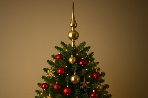 crea albero con il-puntale - ma -deve-essere-non-a-stella-ma-quello-a-punta-con-la-sfera-al-centro - colore oro