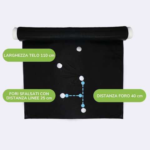 Telo Film Pacciamatura - Forato Sfalsato ogni 40cm e distanza linee 25 cm - Largo 110cm