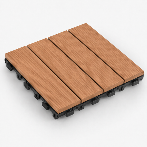 Piastrella WPC ad Incastro 30x30 cm Marrone Chiaro – Mattonella da Esterno Effetto Legno per Balconi, Terrazzi e Giardini